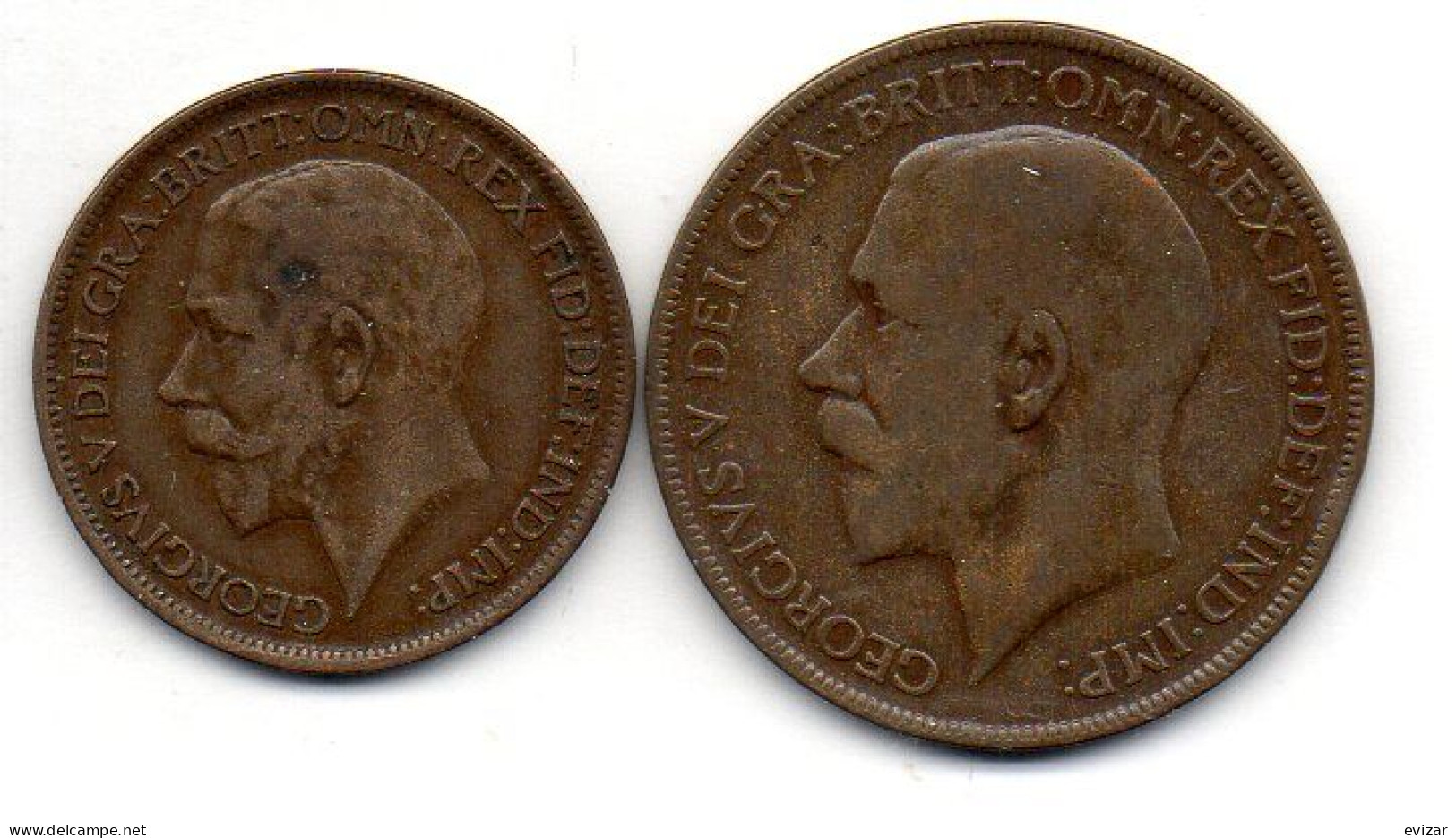 GREAT BRITAIN - Set Of Two Coins 1/2, 1 Penny, Bronze, Year 1920, 1921, KM # 809, 810 - Other & Unclassified