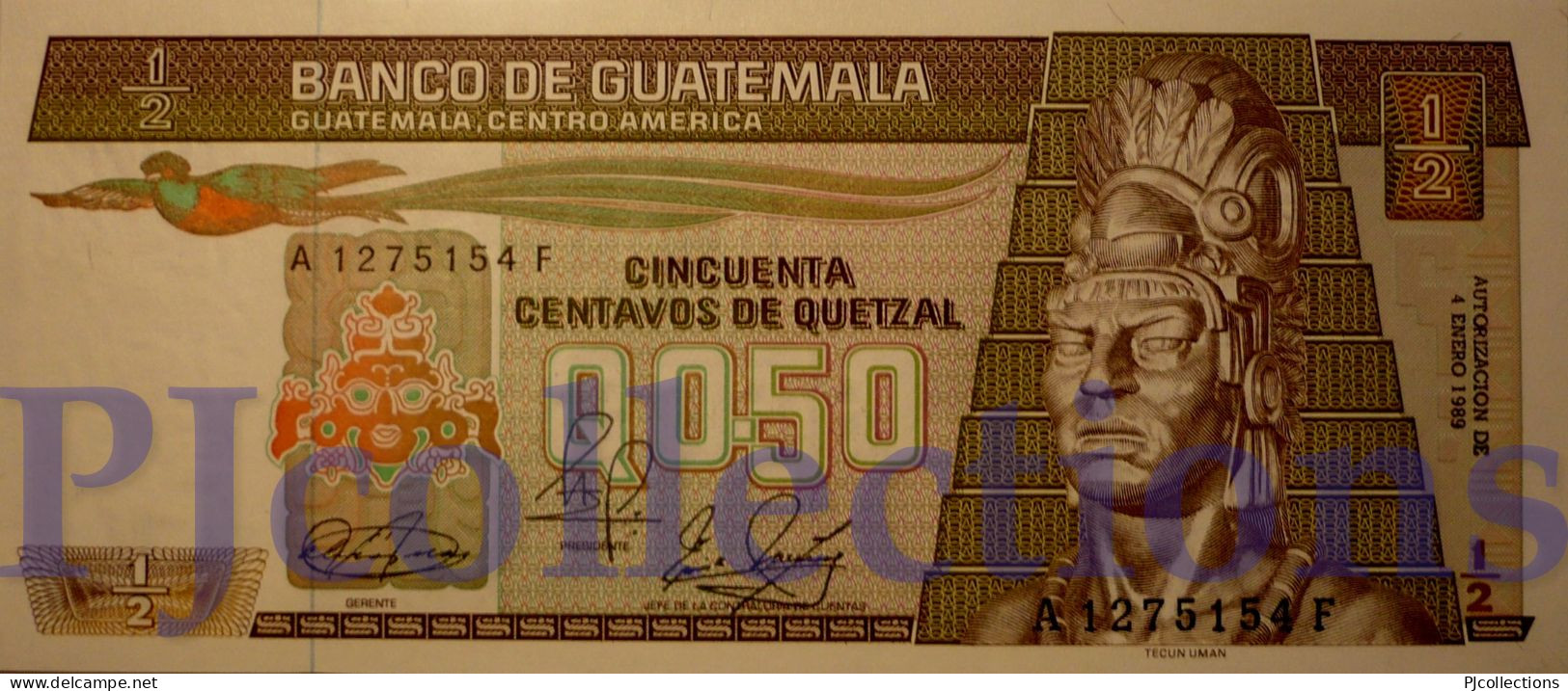 GUATEMALA 1/2 QUETZAL 1989 PICK 65 UNC - Guatemala