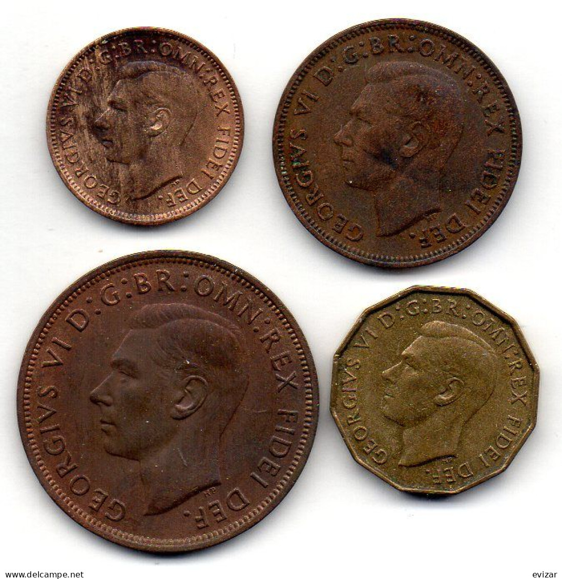 GREAT BRITAIN - Set Of Four Coins 1 Farthing, 1/2, 1, 3 Pence, Bronze,Nickel-Brass, Year 1949-52, KM #867, 868, 869, 873 - Andere & Zonder Classificatie