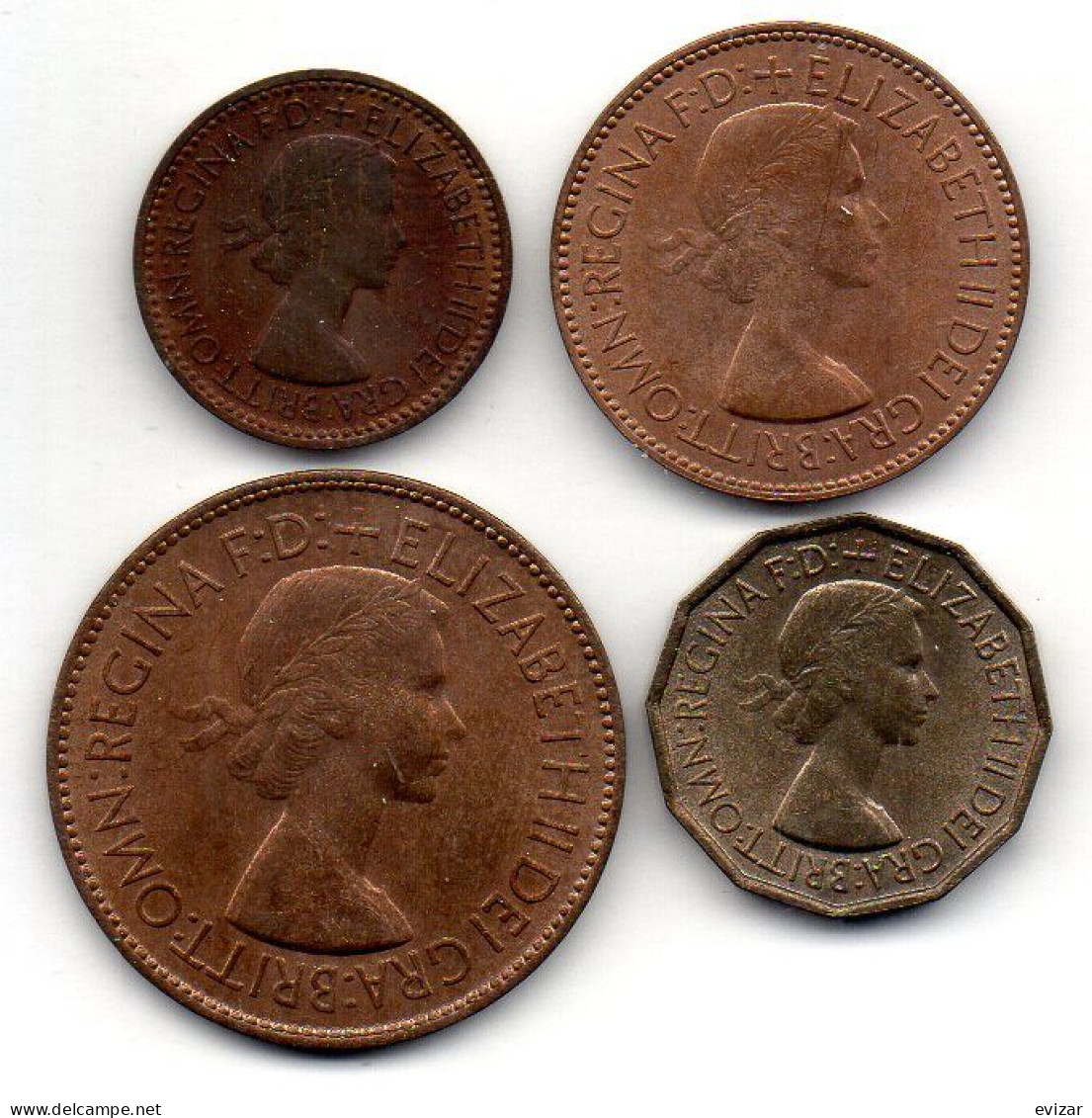 GREAT BRITAIN - Set Of Four Coins 1 Farthing, 1/2, 1, 3 Pence, Bronze,Nickel-Brass, Year 1953, KM # 881, 882, 883, 886 - Otros & Sin Clasificación