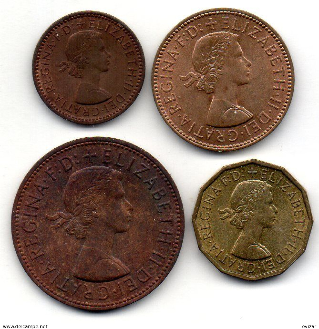 GREAT BRITAIN - Set Of Four Coins 1 Farthing, 1/2, 1, 3 Pence, Bronze,Nickel-Brass, Year 1956-67, KM #895, 896, 897, 900 - Sonstige & Ohne Zuordnung