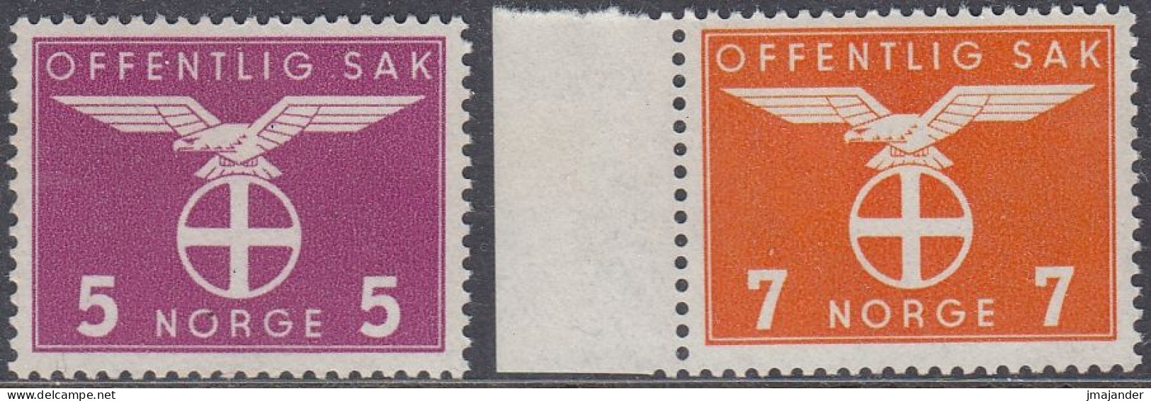 Norway 1942 - Official Stamps: Sun Cross And Eagle - Mi 44-45 ** MNH [1760] - Service