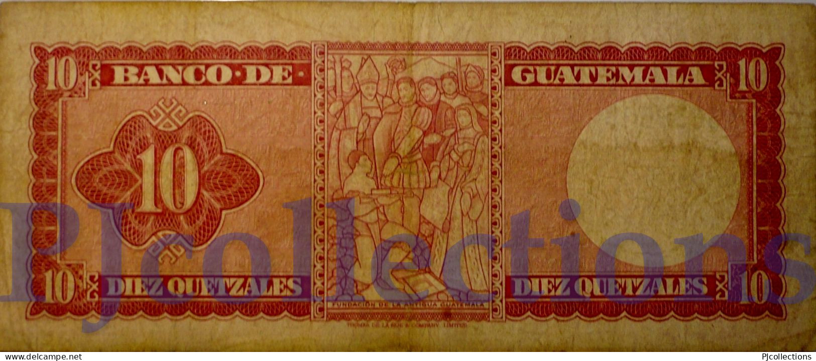 GUATEMALA 10 QUETZAL 1967 PICK 54c F/VF RARE W/PIN HOLES - Guatemala