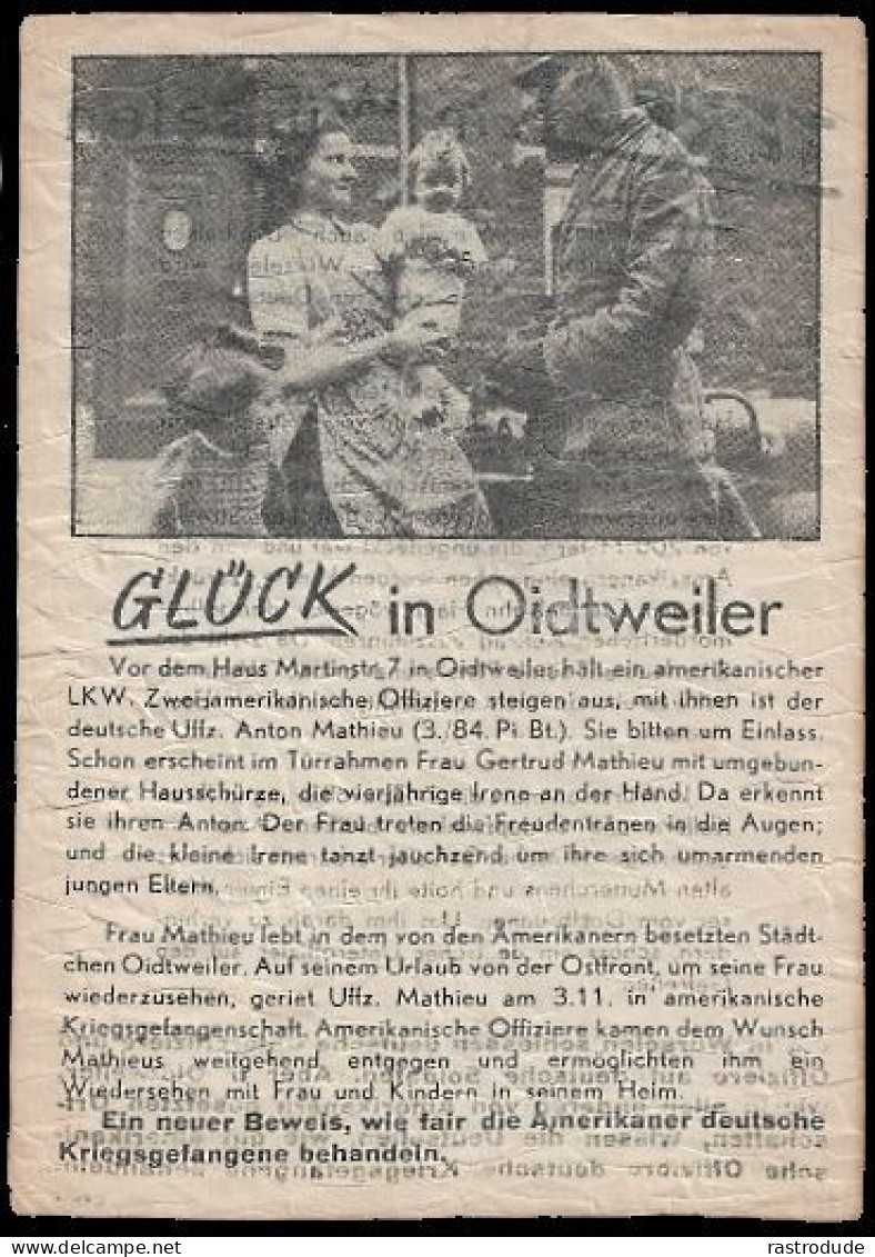 1944-45 RARE ALLIED PROPAGANDA LEAFLET GLÜCK IN OIDTWEILER U.S TROOPS ALLOWED A GERMAN P.O.W TO VISIT HIS WIFE & CHILD - Documenti