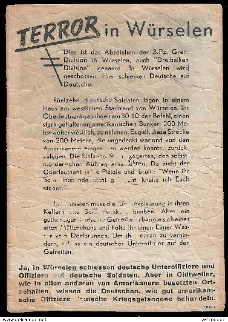 1944-45 RARE ALLIED PROPAGANDA LEAFLET GLÜCK IN OIDTWEILER U.S TROOPS ALLOWED A GERMAN P.O.W TO VISIT HIS WIFE & CHILD - Documenti