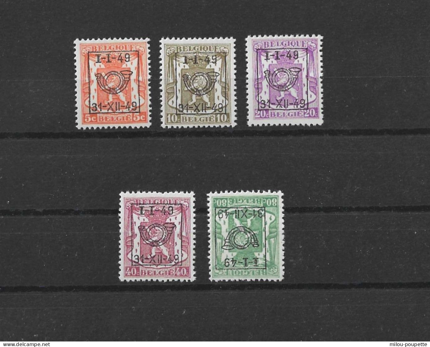 TIMBRES BELGIQUE Préoblitérés  PRE 589/593XX - Typografisch 1936-51 (Klein Staatswapen)