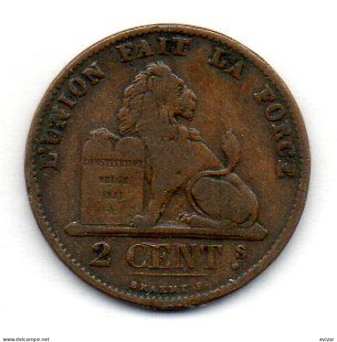BELGIUM, 2 Centimes, Copper, Year 1876, KM # 35.1, French Legend - 2 Centimes