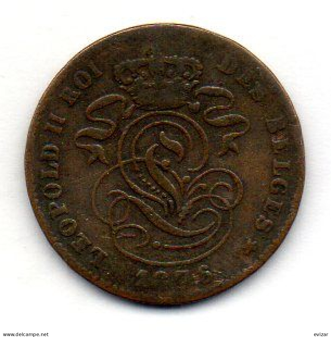 BELGIUM, 2 Centimes, Copper, Year 1876, KM # 35.1, French Legend - 2 Cent