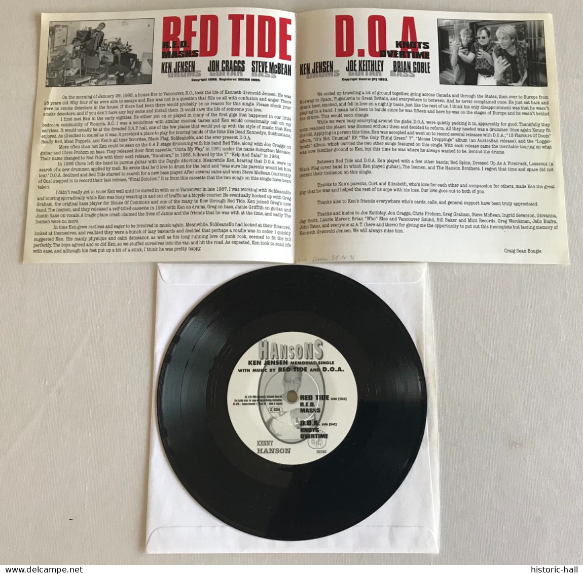 D.O.A / RED TIDE - Ken Jensen Memorial Single - 45t - 1995 - UK Press - Punk