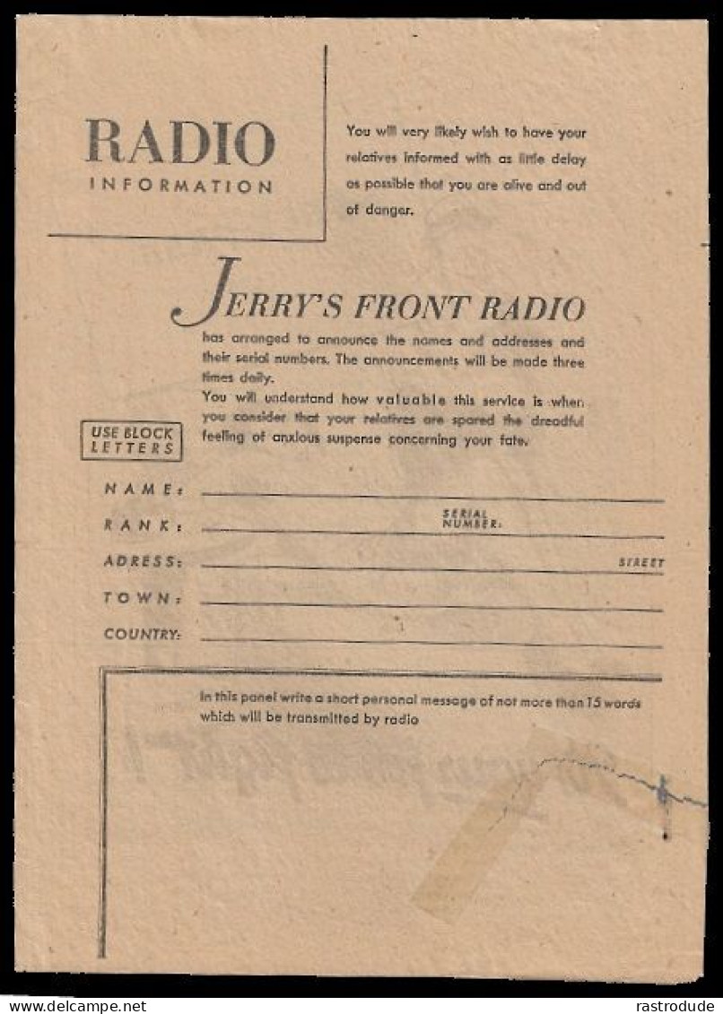 1944-45 GERMAN PROPAGANDA LEAFLET - JERRY’S FRONT RADIO - Documenti