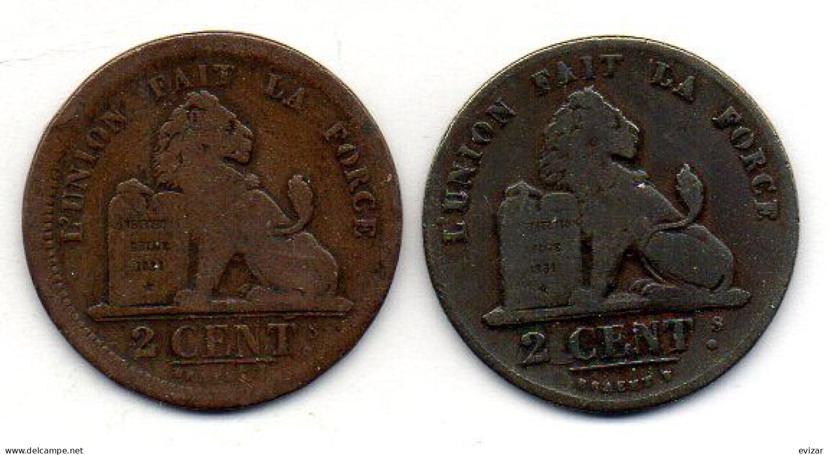 BELGIUM - Set Of Two Coins 2 Centimes, Copper, Year 1835, KM # 4.1, 4.2, Wide & Narrow Rims - 2 Centimes