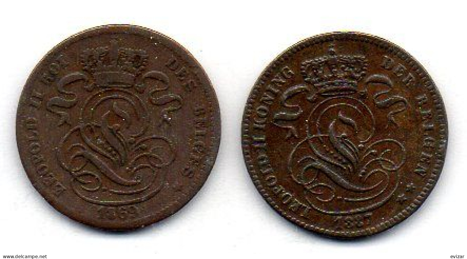 BELGIUM - Set Of Two Coins 2 Centimes, Copper, Year 1835, KM # 4.1, 4.2, Wide & Narrow Rims - 2 Cent