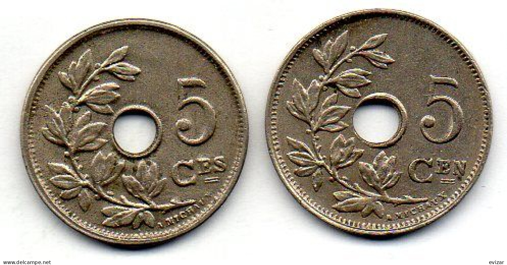 BELGIUM - Set Of Two Coins 5 Centimes, Copper-Nickel, Year 1920, 1924, KM # 66, 67, French & Dutch Legend - 5 Cent