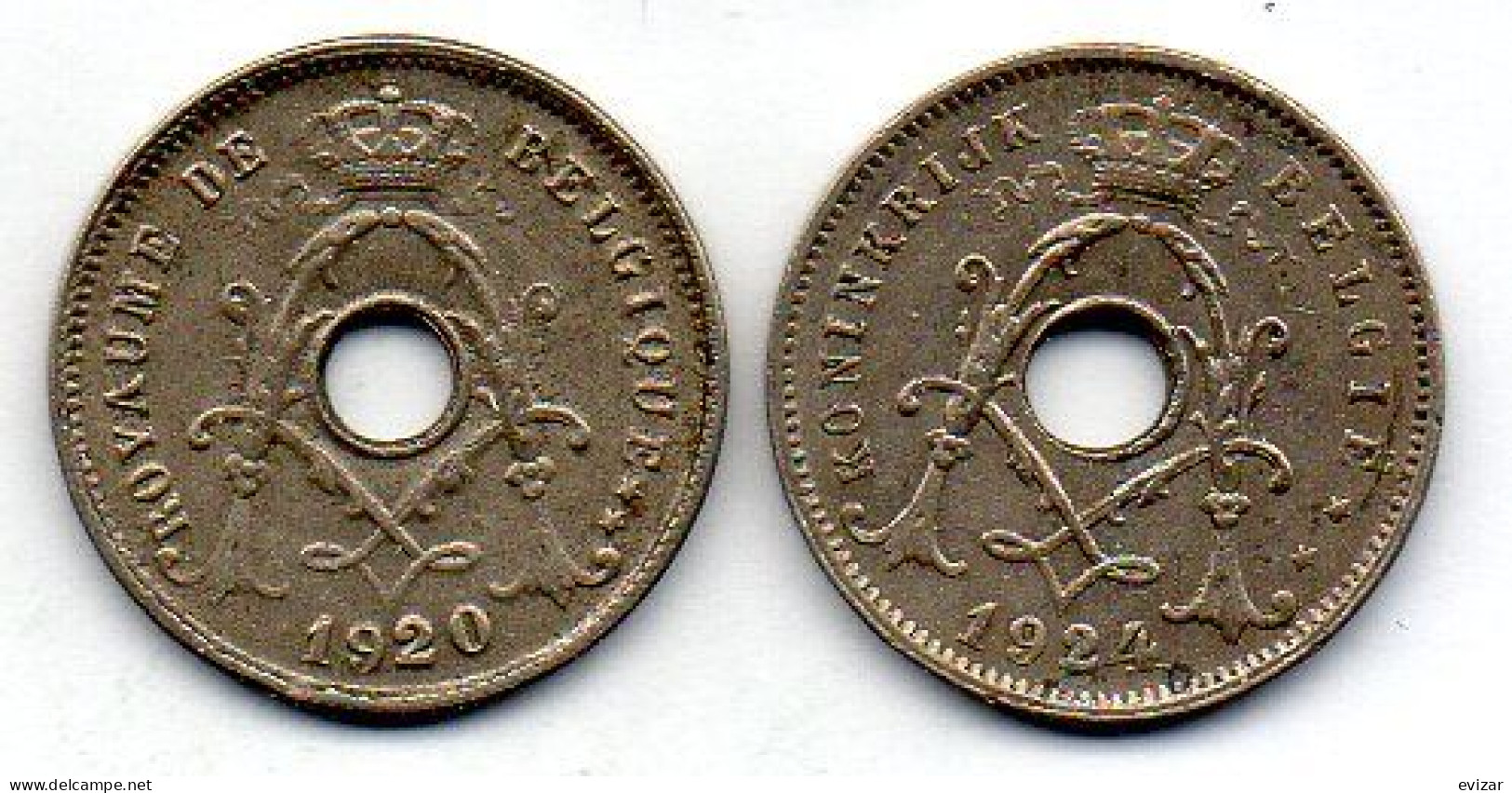 BELGIUM - Set Of Two Coins 5 Centimes, Copper-Nickel, Year 1920, 1924, KM # 66, 67, French & Dutch Legend - 5 Cent