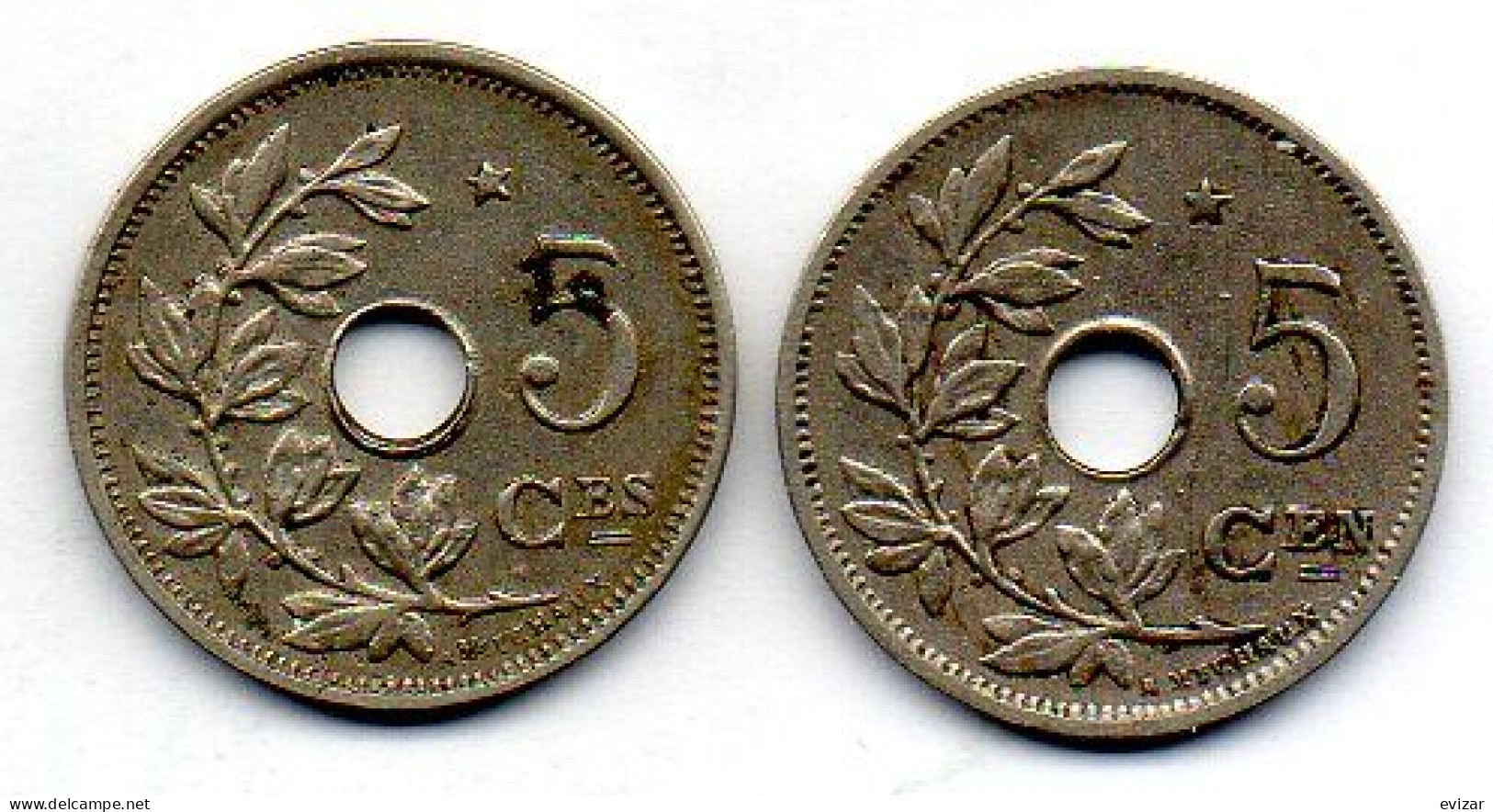 BELGIUM - Set Of Two Coins 5 Centimes, Nickel-Brass, Year 1932, 1930, KM # 93, 94, French & Dutch Legend - 5 Cents