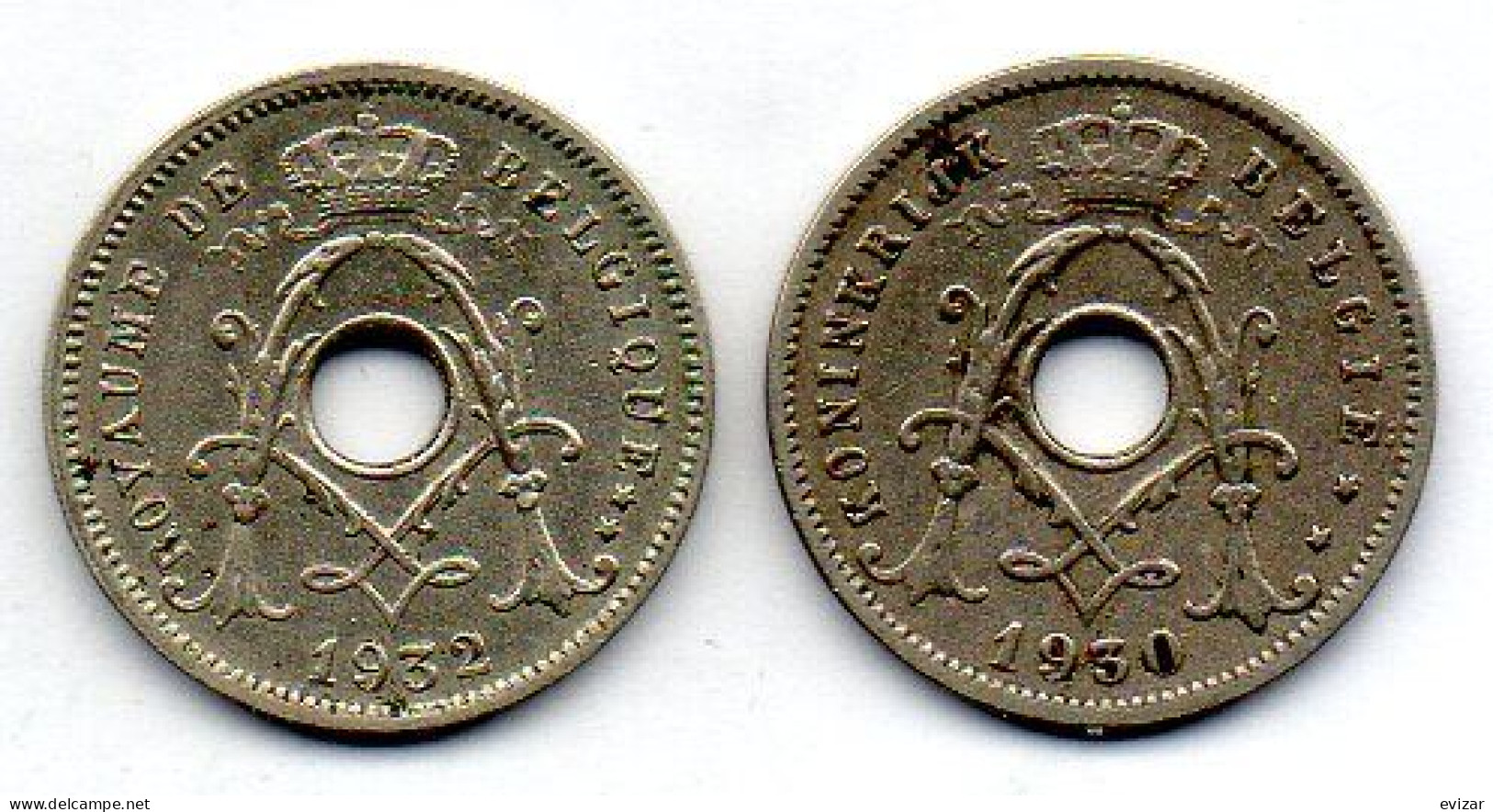 BELGIUM - Set Of Two Coins 5 Centimes, Nickel-Brass, Year 1932, 1930, KM # 93, 94, French & Dutch Legend - 5 Centimes