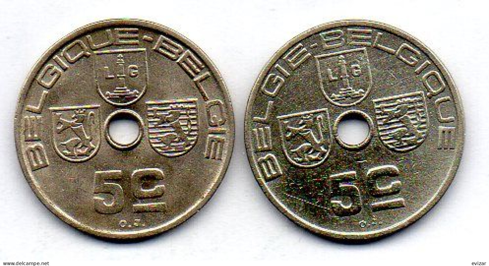 BELGIUM - Set Of Two Coins 5 Centimes, Nickel-Brass, Year 1938, 1939, KM #110.1, 111, French & Dutch Legend - 5 Centimes