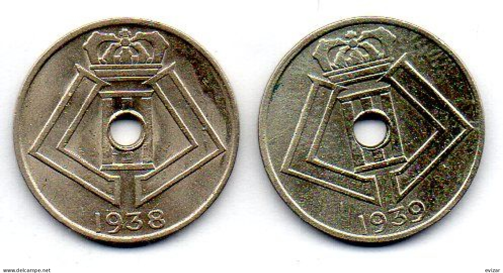 BELGIUM - Set Of Two Coins 5 Centimes, Nickel-Brass, Year 1938, 1939, KM #110.1, 111, French & Dutch Legend - 5 Cent