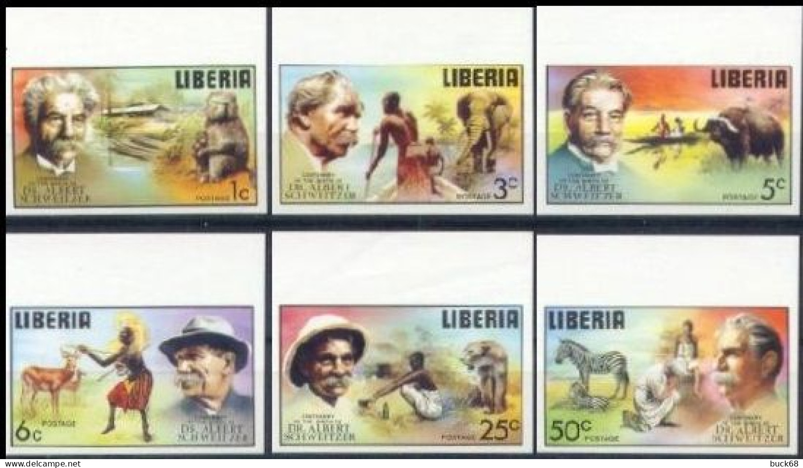 LIBERIA POSTE 679 à 684 ** MNH NON DENTELE IMPERFORATED Dr Albert SCHWEITZER LAMBARENE GABON Nobel Paix - Albert Schweitzer