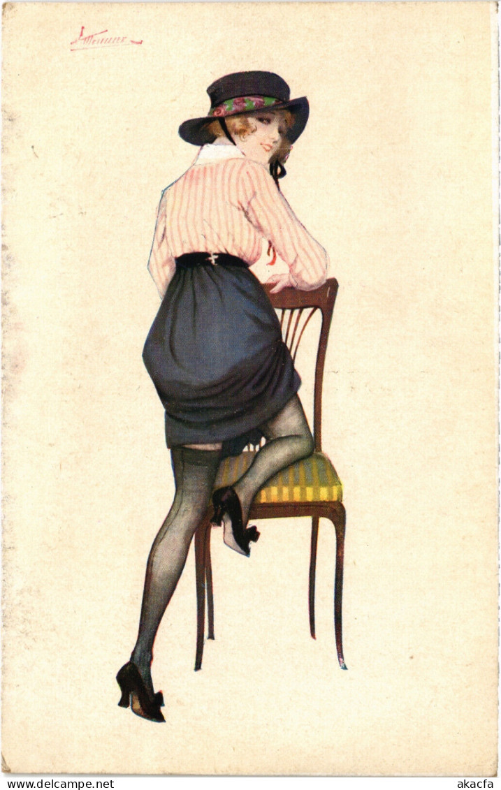 PC ARTIST SIGNED, S. MEUNIER, GLAMOUR LADY, INVITATIO, Vintage Postcard (b49389) - Meunier, S.