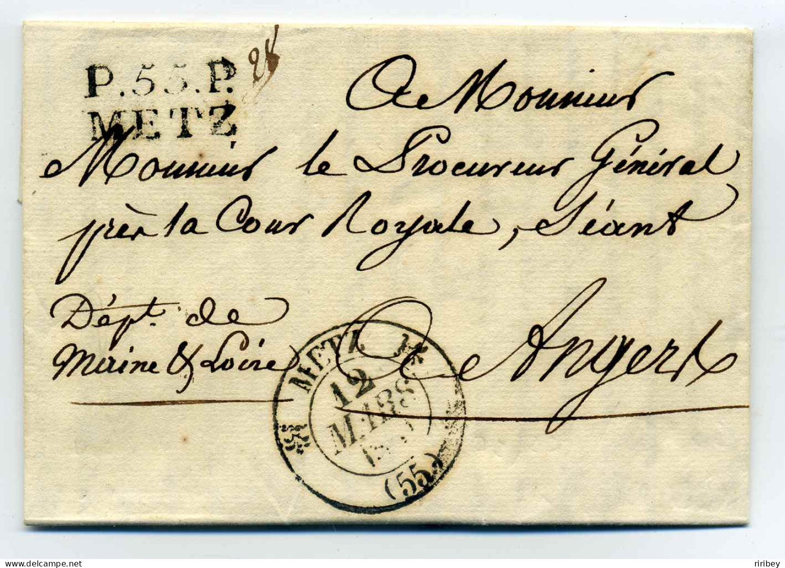 T12 METZ + PORT PAYE LINEAIRE P55P METZ / Dept De La Moselle / 1831 / Adressée Au Procureur Du Roi  - 1801-1848: Précurseurs XIX