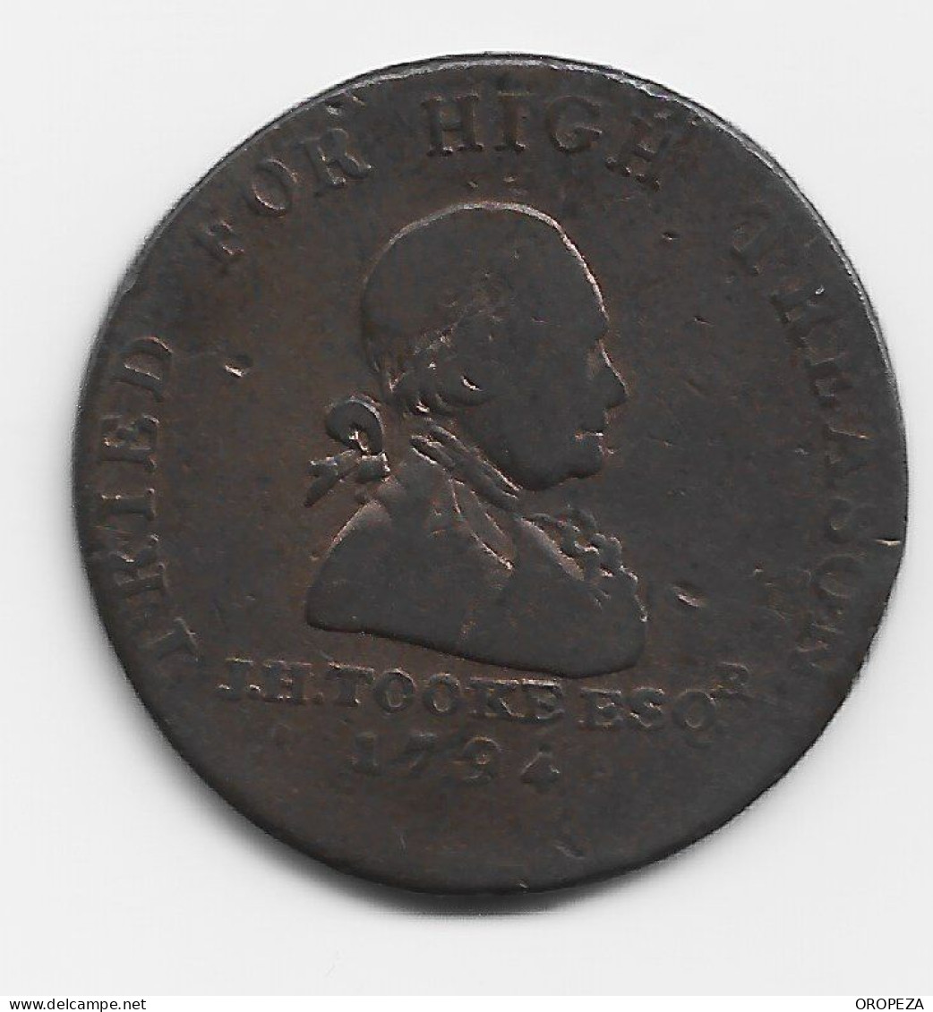 T66  -  GRAN BRETAÑA -  1/2 Penny Token 1794 Tried For High Treason - Autres & Non Classés