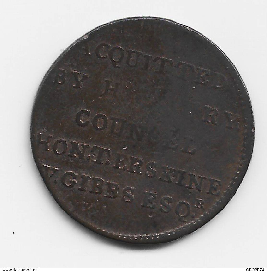 T66  -  GRAN BRETAÑA -  1/2 Penny Token 1794 Tried For High Treason - Autres & Non Classés