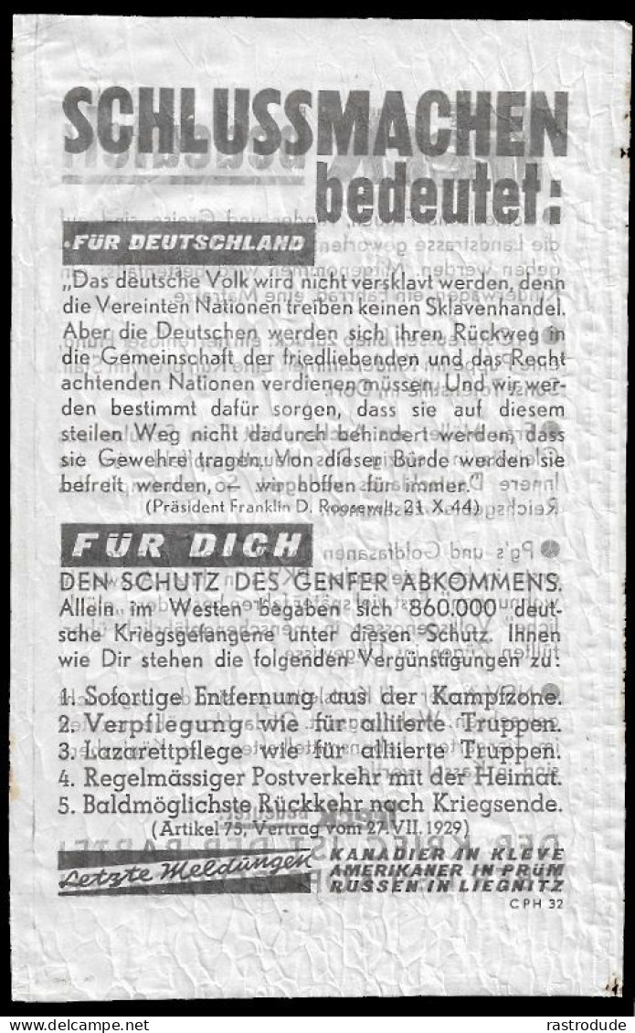 1944-45 ALLIED PROPAGANDA LEAFLET - 'SCHLUSSMACHEN BEDEUTET' PUTTING AN END TO IT MEANS..'' - Documenti