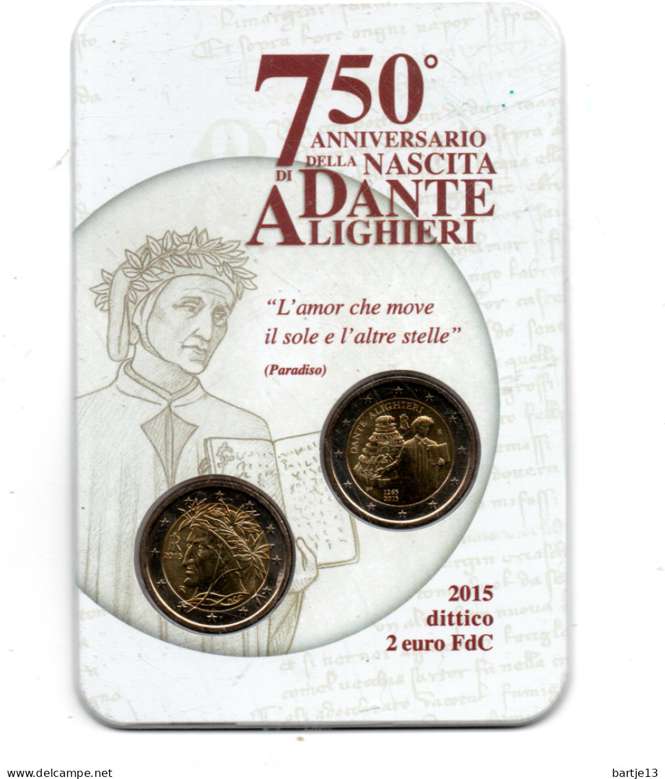 ITALIE COINCARD MET 2 EURO 2015 FDC DANTE ALIGHIERI - Sonstige & Ohne Zuordnung