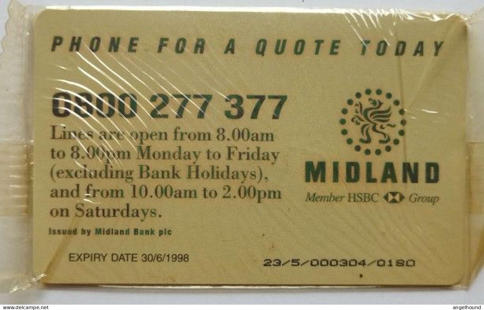 UK BT £1 MINT Chip Card - Insurance Direct , Midland - BT Werbezwecke