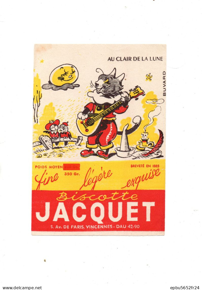 Buvard  Biscottes Jacquet Paris Fines , Légère , Exquise  "Au Clair De La Lune " - Biscottes