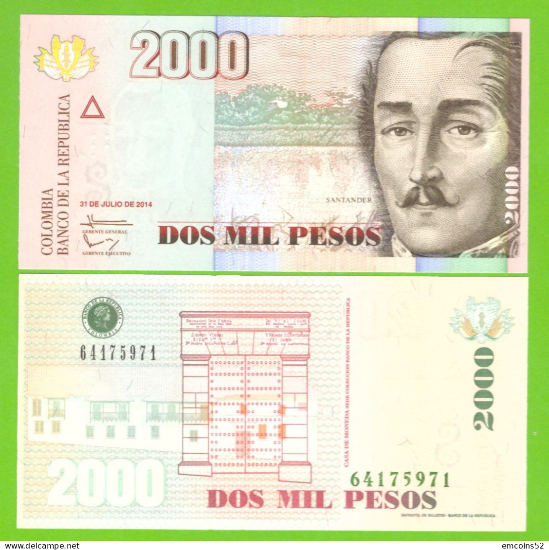 COLOMBIA 2000 PESOS 2014 P-457z  UNC - Colombie