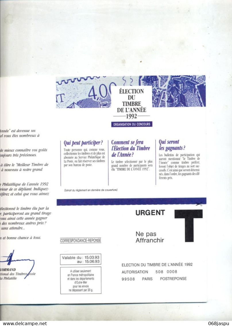 Carte Reponse T Election Timbre 1992 - Cards/T Return Covers