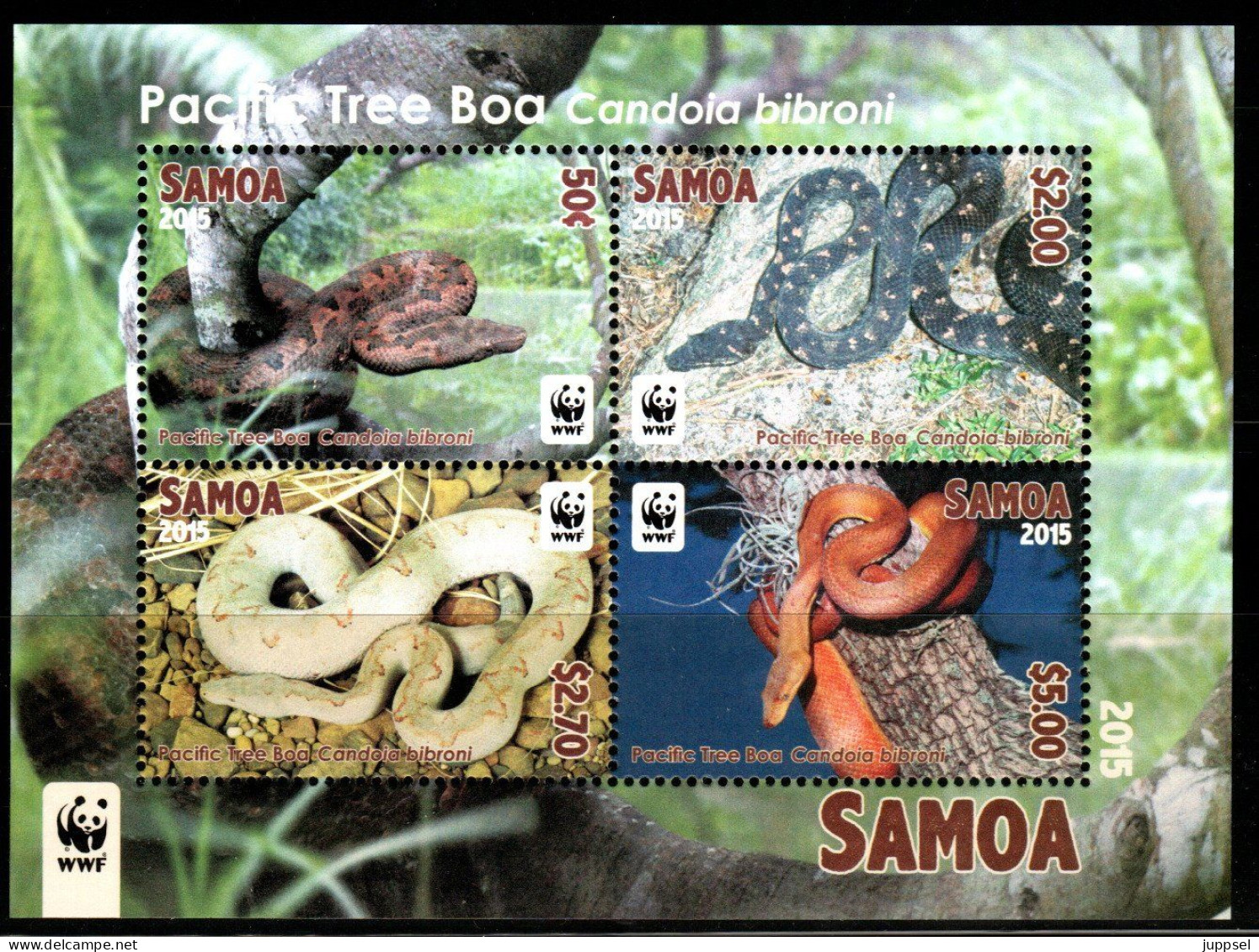 WWF  SAMOA  2015 Souvenir Sheet Snakes, MNH, ** /  Bloc Serpents - Serpents