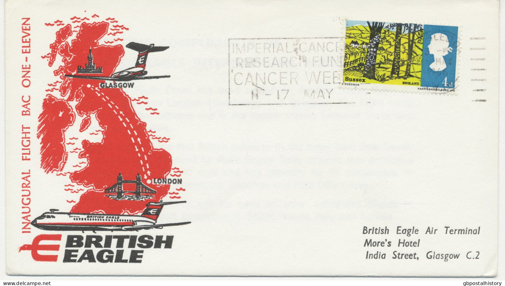 GB 9.5.1966, Rare First Flight British Eagle (BE - Existed From 1948 To 1968) With BAC One-Eleven "LONDON - GLASGOW" - Brieven En Documenten