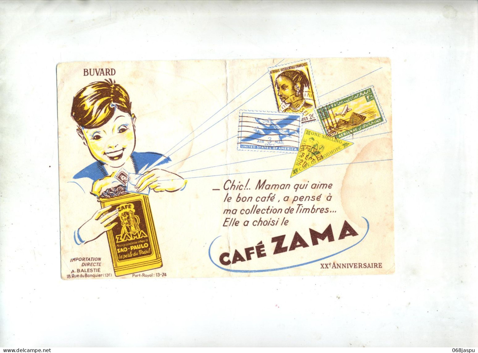 Buvard Café Zama  Theme Philatelie - Kaffee & Tee