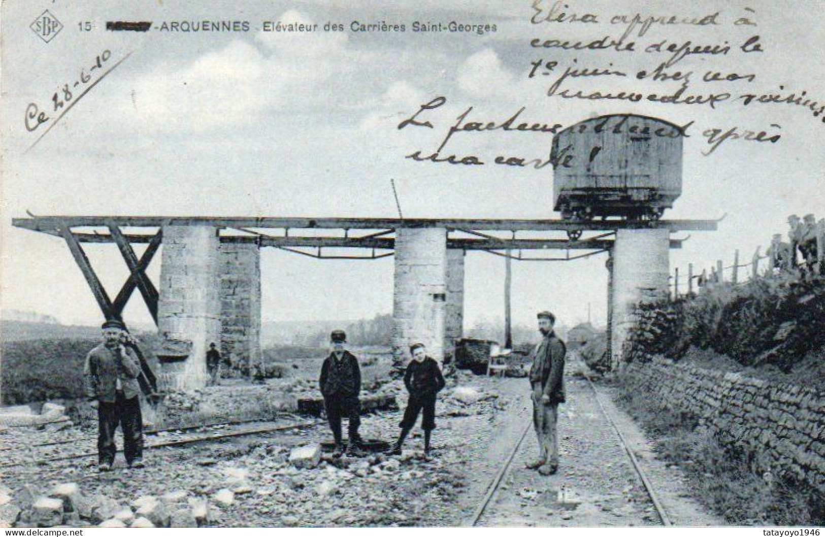 Arquennes Elévateur Des Carrieres Saint-Georges  Carte SBP Bleue Animée Voyagé En 1910 - Seneffe