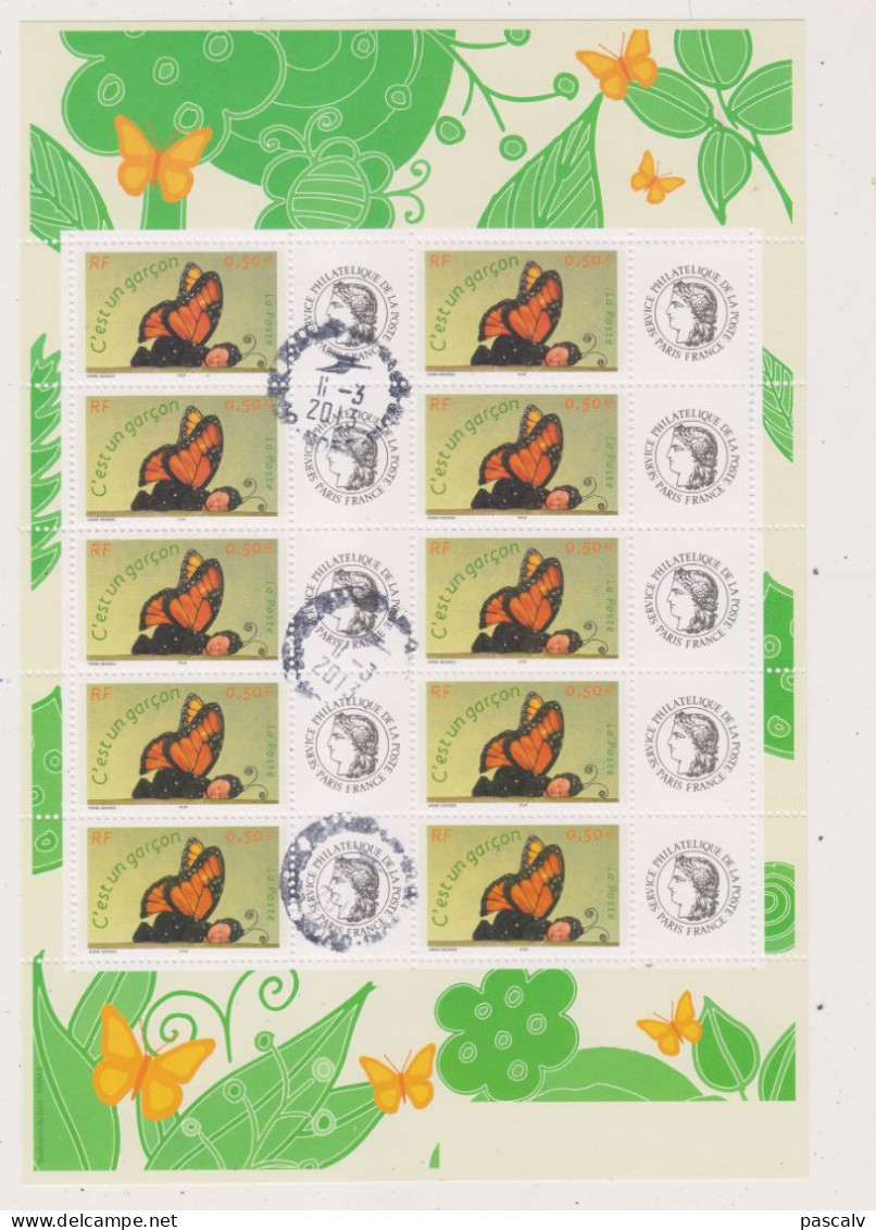 Yvert 3635A Naissance C'est Un Garçon Oblitéré En Feuille De 10 Logo Ceres - Used Stamps