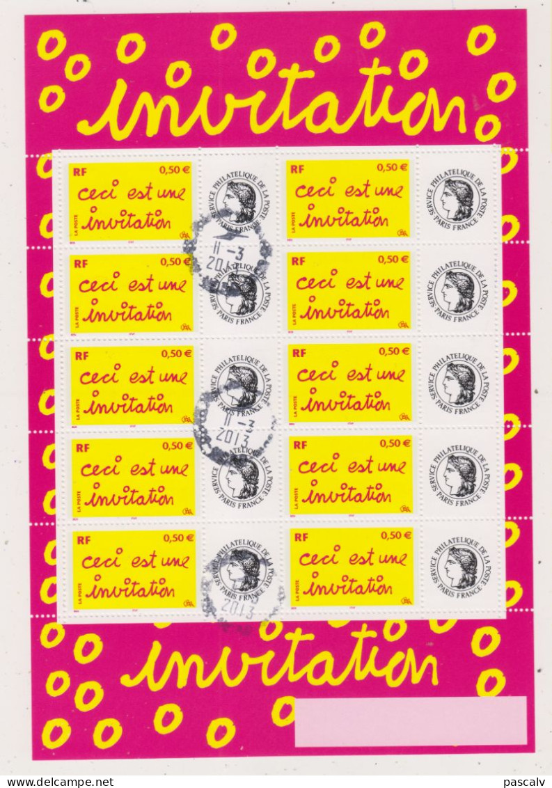 Yvert 3636A Timbre De Message Invitation Oblitéré En Feuille De 10 Logo Ceres - Oblitérés