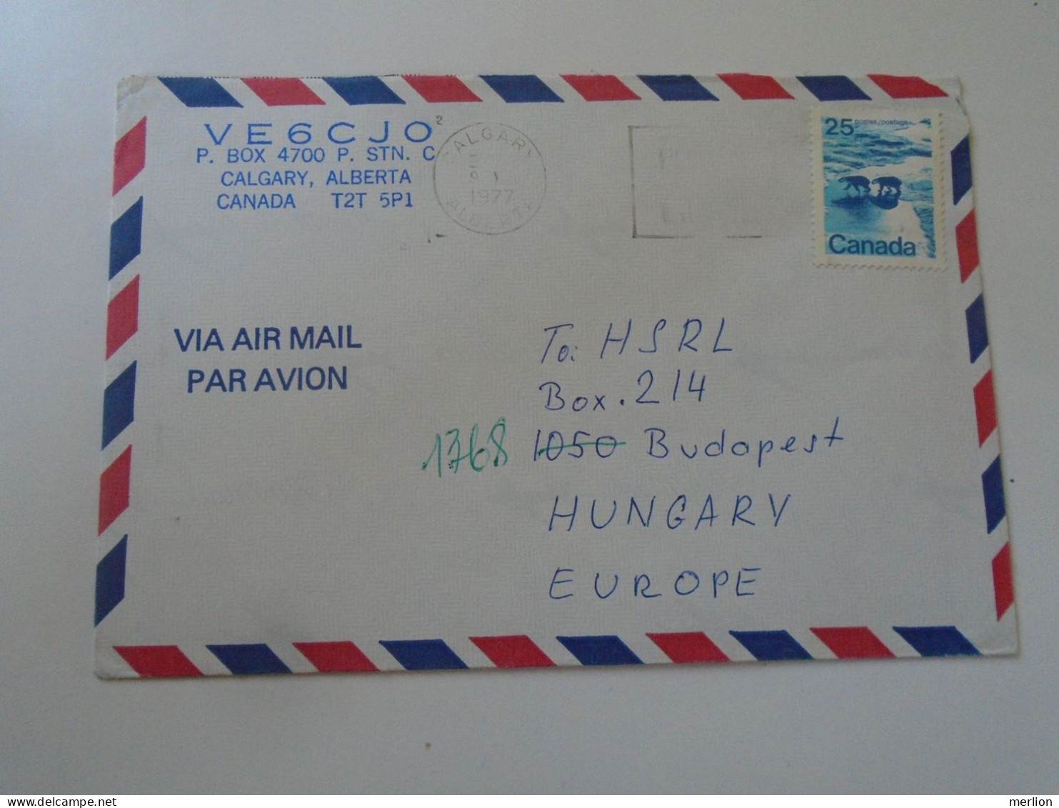 D197986 Canada Airmail Cover  1977 Calgary Alberta    Sent To Hungary    Budapest -stamp Polar Bear - Brieven En Documenten