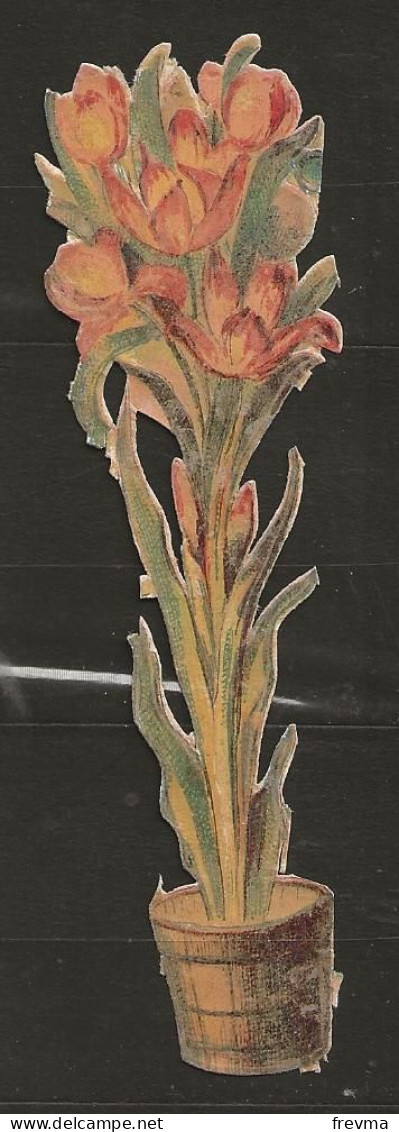 Découpis Gaufrée Pot De Fleur Année 1900 - Bloemen