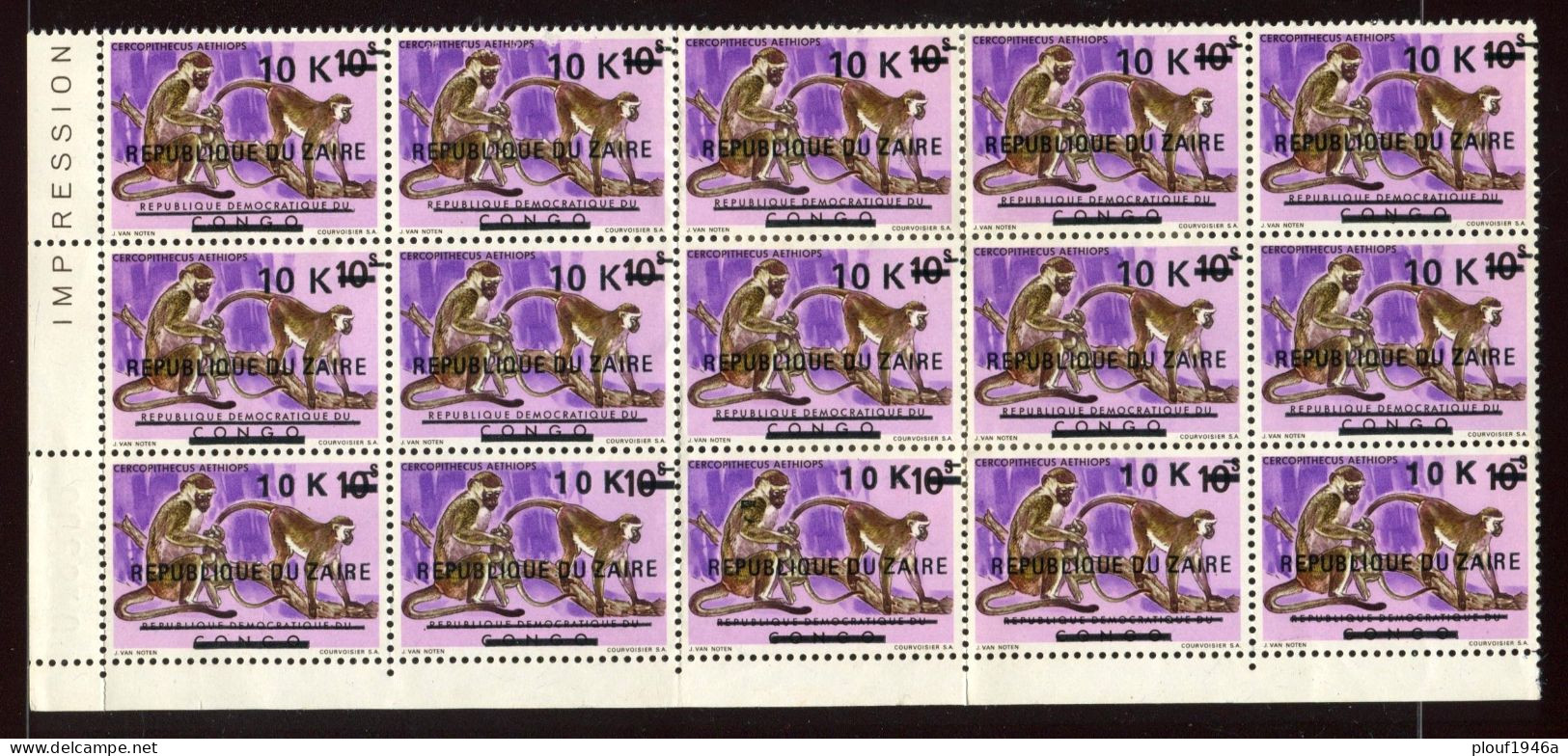 Pays : 509 (Zaïre (ex-Congo-Belge) : République))                Yvert Et Tellier N°:   887 (**) Bloc De 15 - Unused Stamps