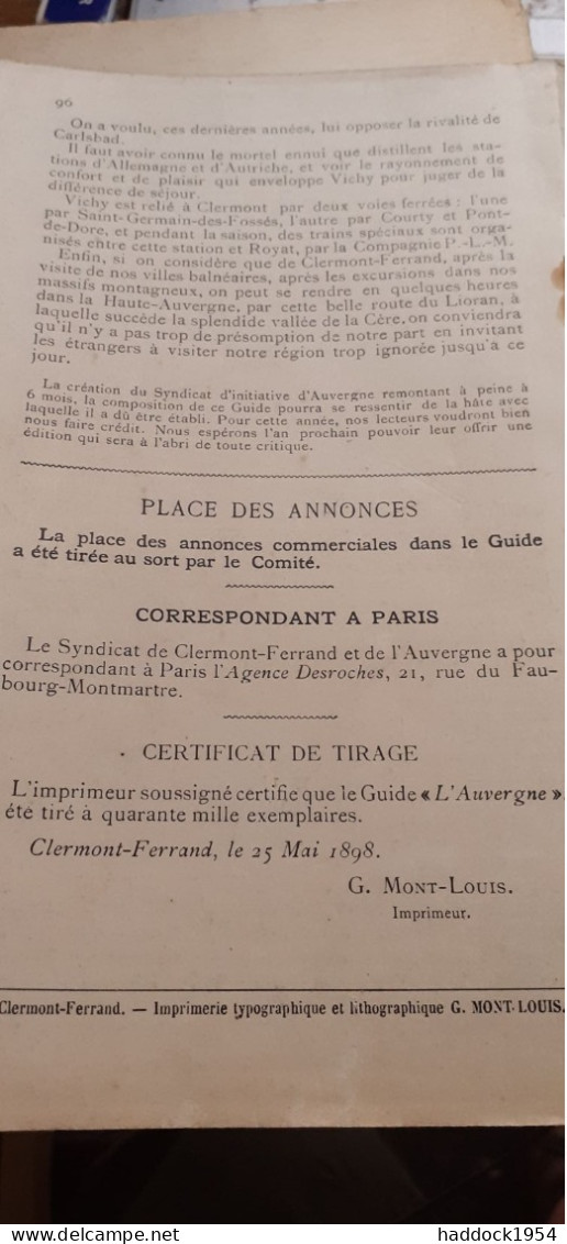 L'auvergne Syndicat D'initiative De Clermont Ferrand 1898 - Auvergne