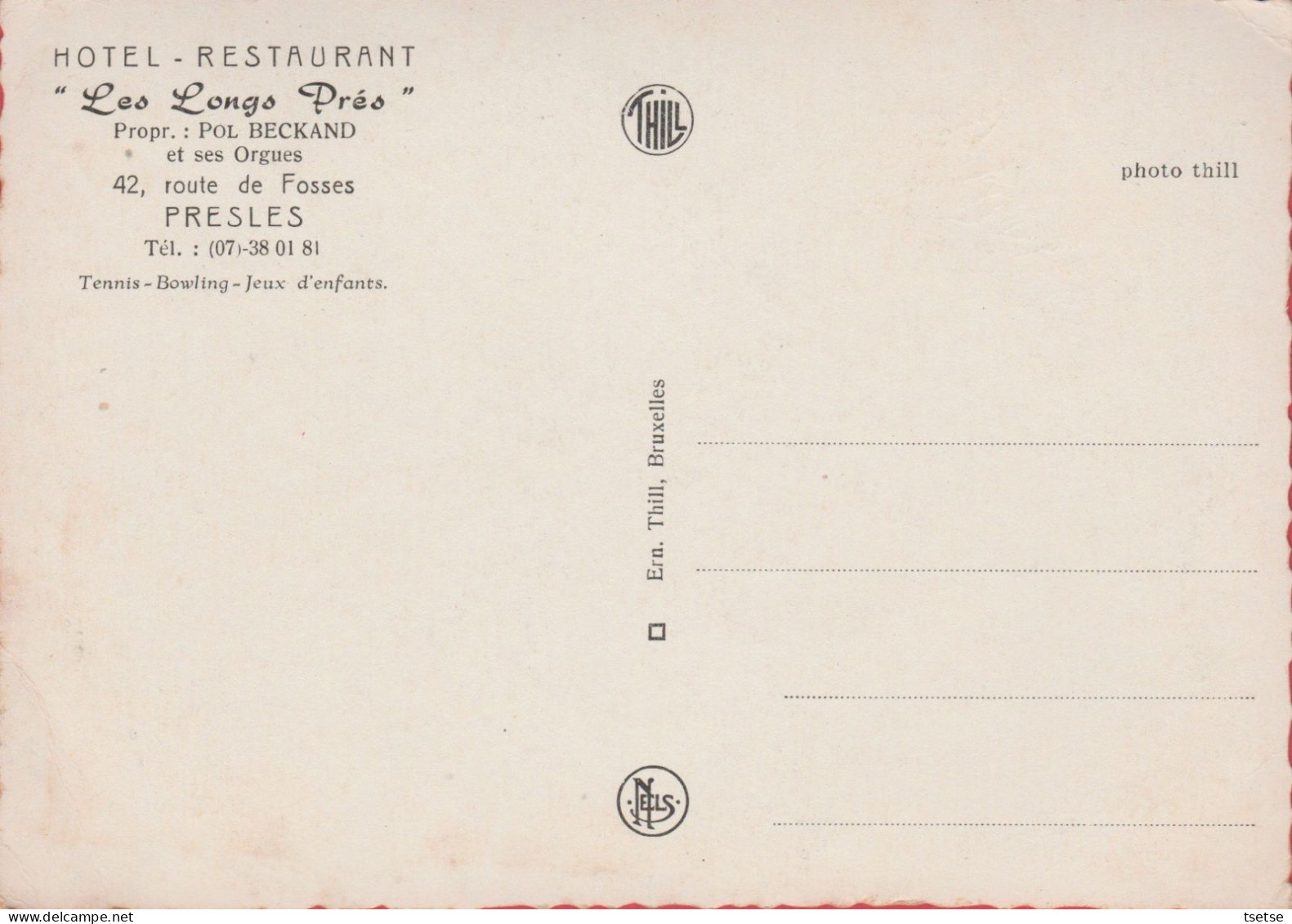 Presles - Hôtel-Restaurant " Les Longs Prés " / Propr: Pol Beckand  ( Voir Verso ) - Aiseau-Presles