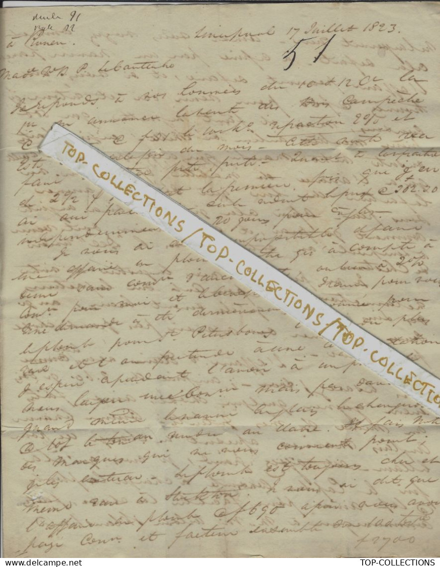 NEGOCE BANQUE FINANCE 1823  Liverpool Archiball M’c Call => Rouen Vve Le Couteulx M.P. LIVERPOOL ET 61 CALAIS ANGLETERRE - 1800 – 1899