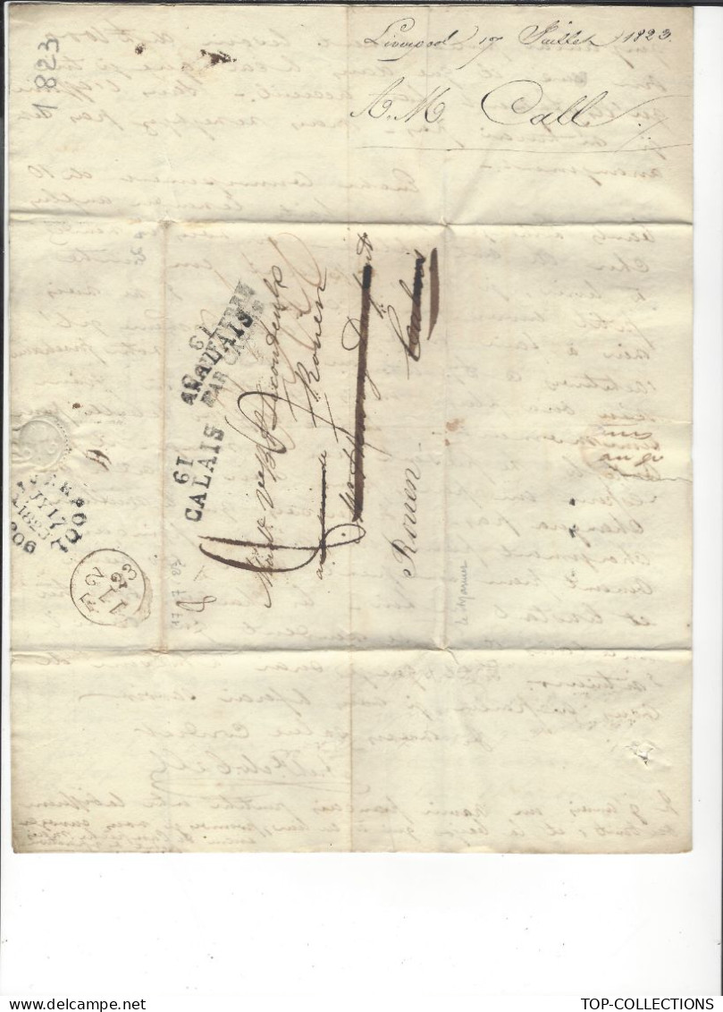 NEGOCE BANQUE FINANCE 1823  Liverpool Archiball M’c Call => Rouen Vve Le Couteulx M.P. LIVERPOOL ET 61 CALAIS ANGLETERRE