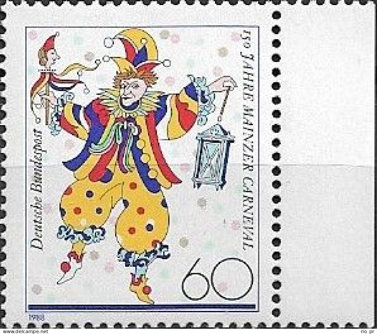 WEST GERMANY (BRD) - 150 YEARS OF MAINZ CARNIVAL (RIGHT MARGIN) 1988 - MNH - Carnevale