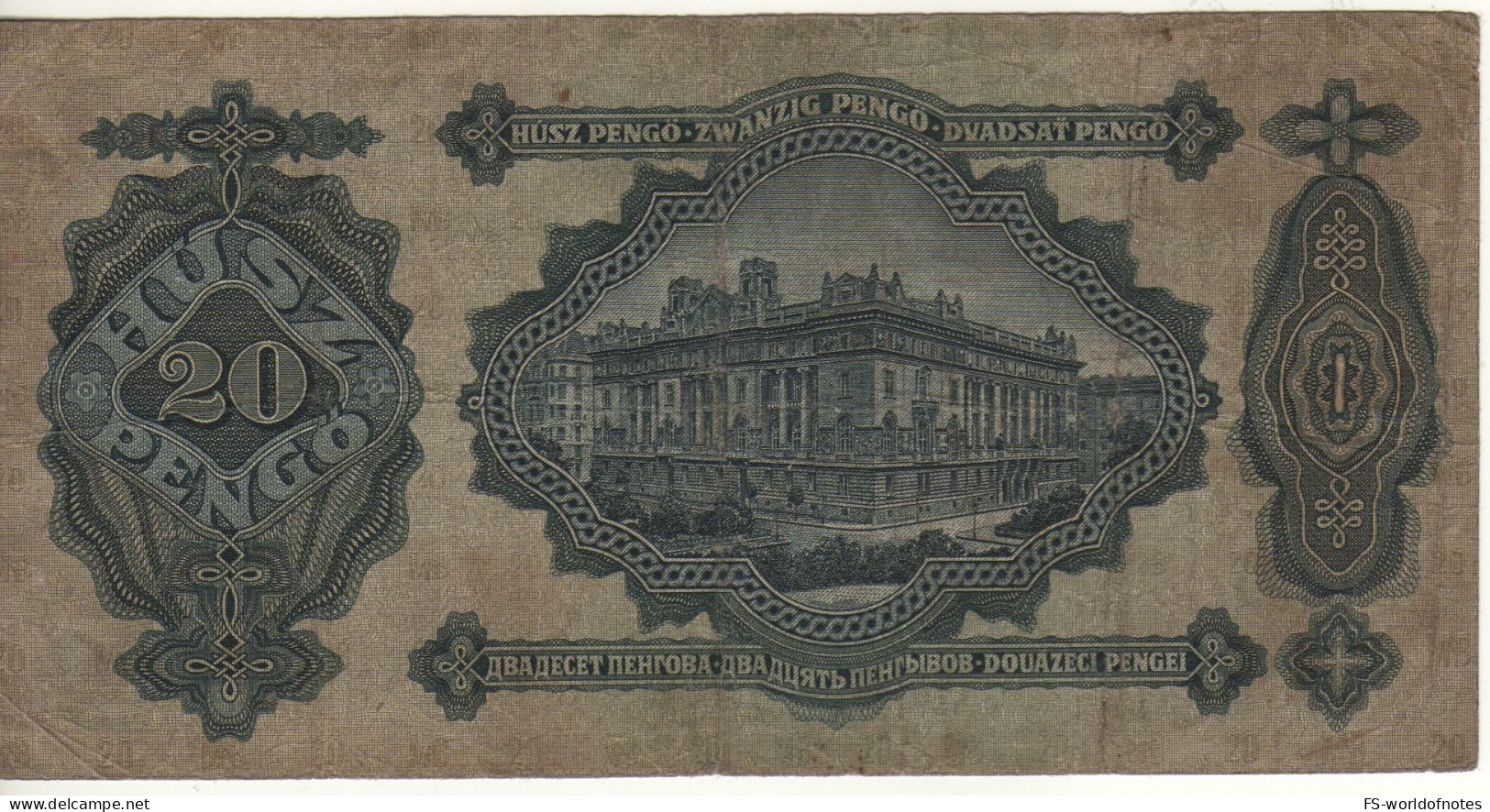 HUNGARY  20  Pengo   P97  Dated 02.01.1930 ( Kossuth Lajos + Hungarian National Bank  At Back ) - Hungary