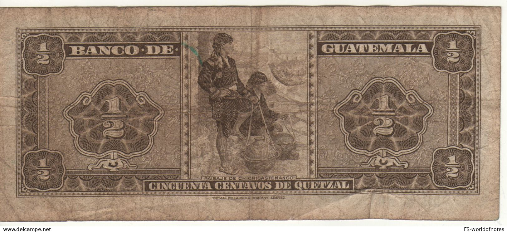 GUATEMALA  50 Centavos  P51c   Dated 21.01.1966  (Cerro Del Carmen Heritage + Men From Chichicastenango At Back ) - Guatemala