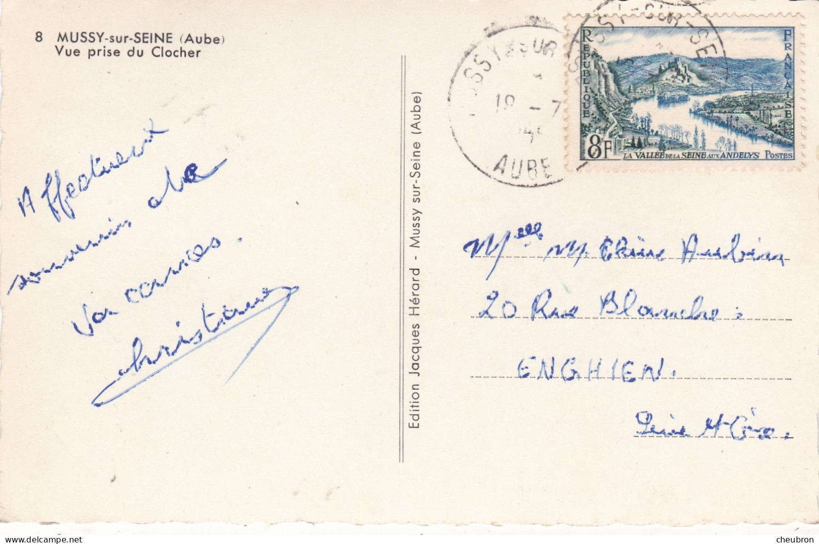 10. MUSSY SUR SEINE. CPA.  VUE PRISE DU CLOCHER.. ANNEE 1955 + TEXTE.. - Mussy-sur-Seine